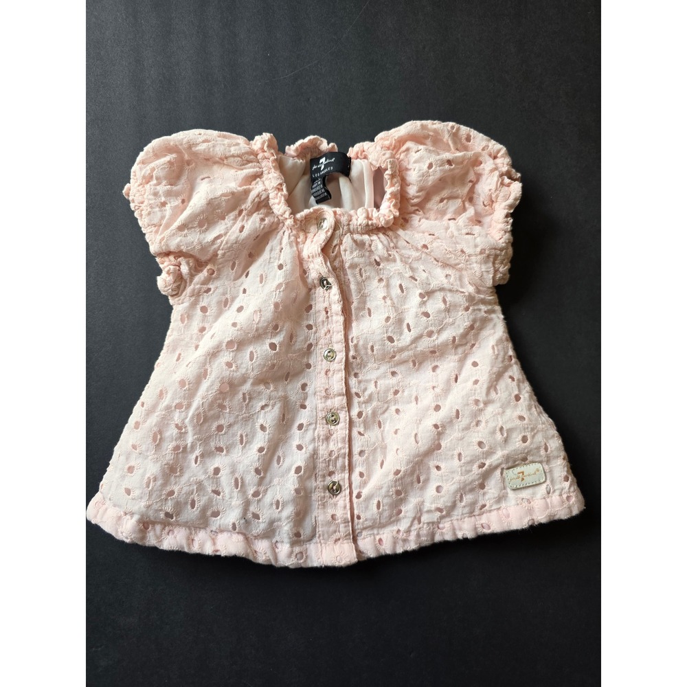 Girls 24M Pink Eyelet Button Front Top Blouse Lined 7 For All Mankind Baby